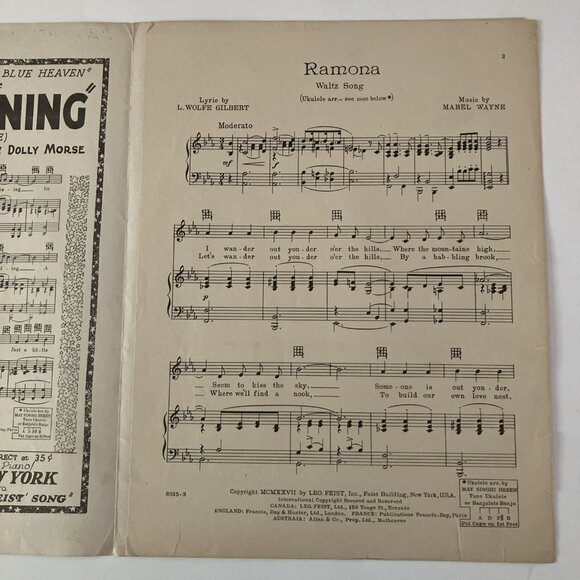 1910s 20s Vintage Sheet Music  Rudy Vallee Ziegfeld Follies Ramona WeeWee Marie - Picture 11 of 15